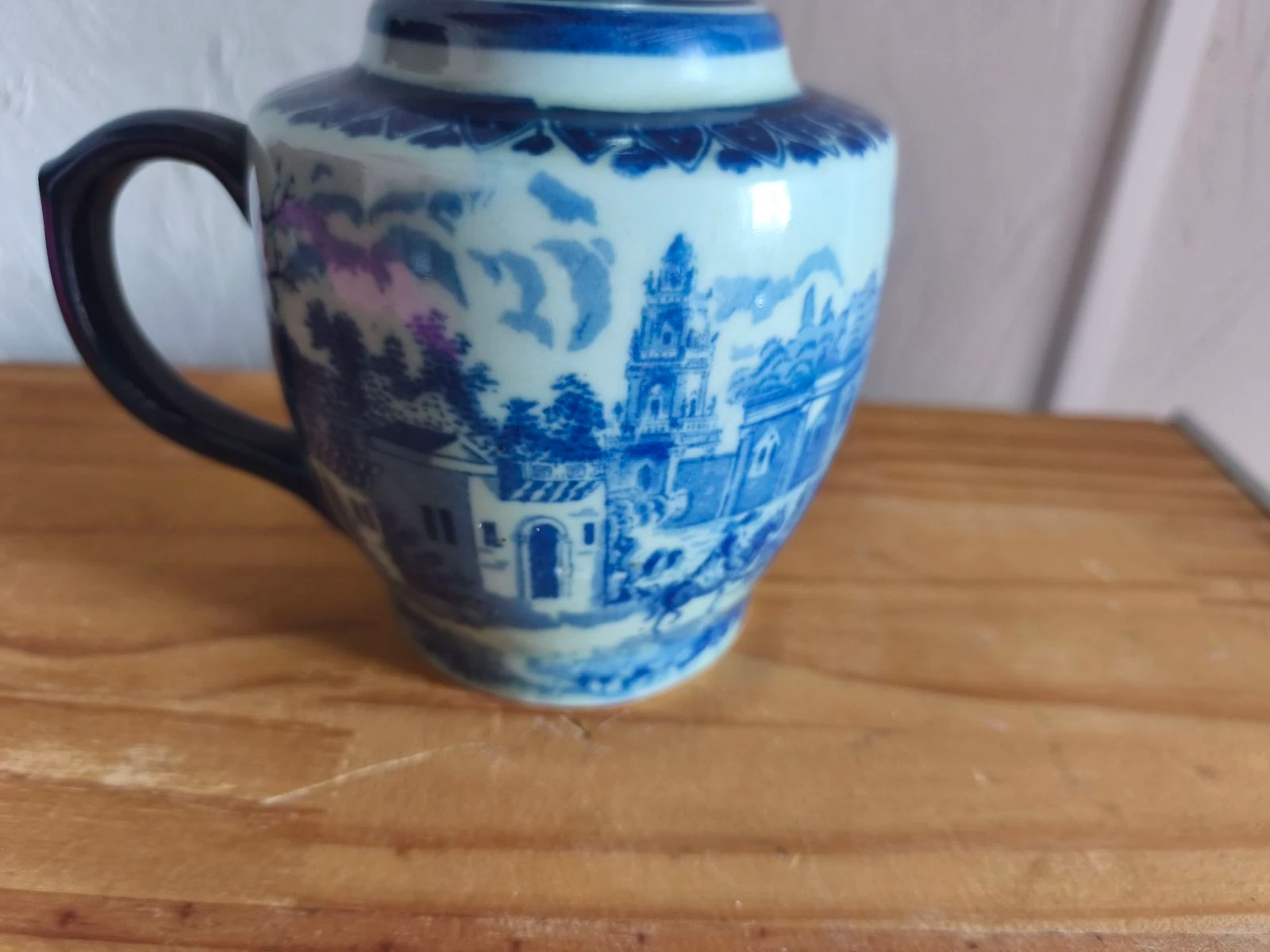 Antigua Lámpara de petróleo en cerámica azul y blanca - Estilo siglo XIX – photo 2